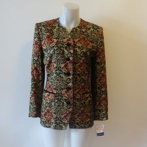 NWT Womens David Brooks Green Wine Gold Floral Print Blazer Jacket 4 *